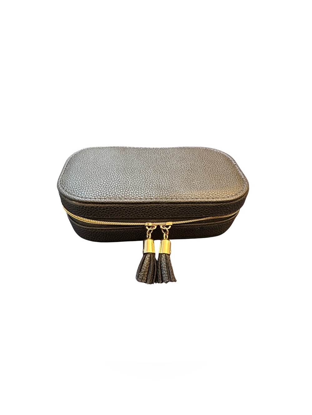 Ruby + Cash Black Pebbled Jewelry Travel Case with Gold Tassel Zippers